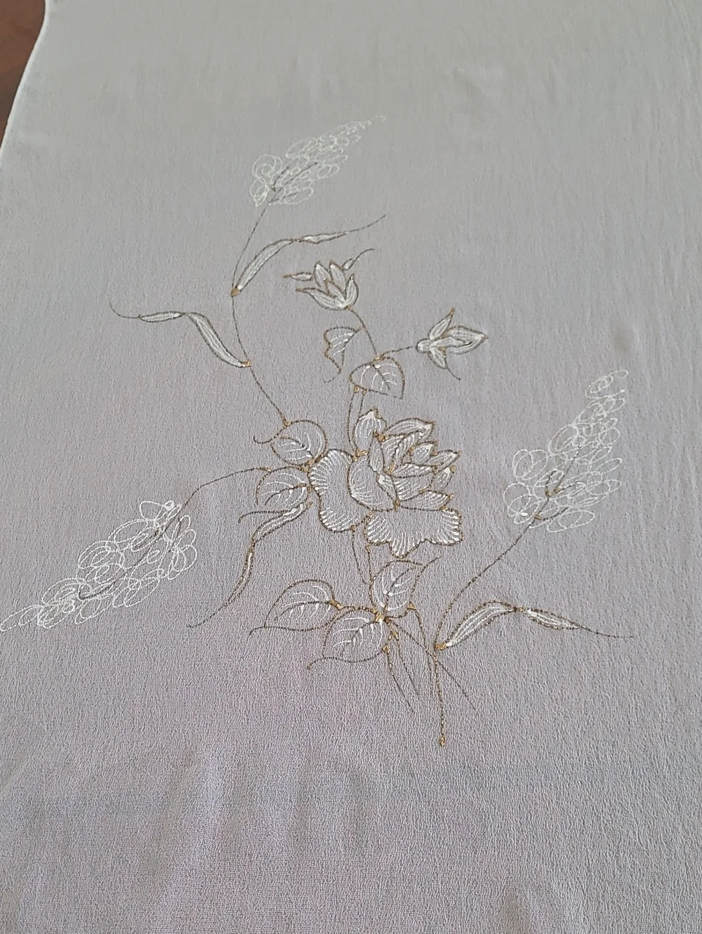 Japanese Mid Century Hand Painted Japanese Sheer Rayon Floral Scarf Table Runner
